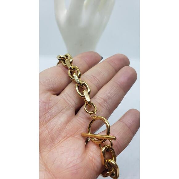 Chunky Wide 10k Gold Plated Chain Link Bracelet Toggle Clasp Bracelet - Picture 9 of 10
